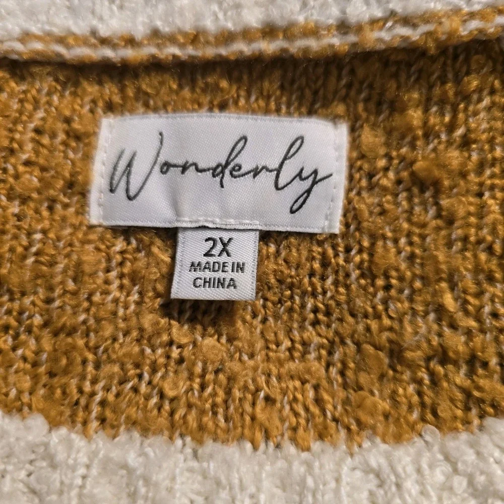 Wonderly Women's Pink Gray Tan Colorblock Long Sleeve Sweater Size 2XL